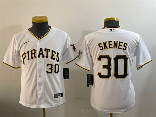 Youth White Pittsburgh Pirates #30 Paul Skenes With Patch Cool Base Stitched Baseball Jersey